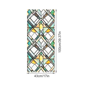 3D stained glass window film decorative static privacy glass sticker 43x100cm geometric design