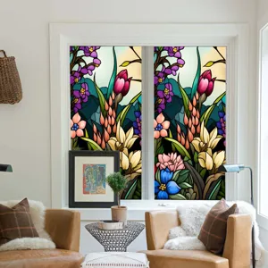 Colorful retro floral window film static cling non-adhesive decorative glass sticker for home.