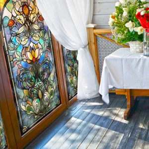 Glas-in-lood raamfolie decoratieve bloem kunst sticker privacy glas detail weergave