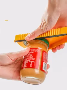 Apribottiglie e apriscatole multifunzione, utensile da cucina ergonomico e pratico.