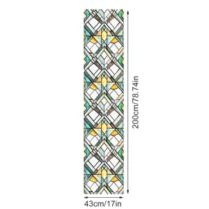 3D stained glass window film, geometric decorative static privacy window sticker, 43x200cm.