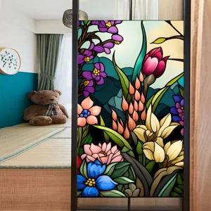 Vintage Stained Glass Window Film Floral Privacy Sticker for Home and Office Decor