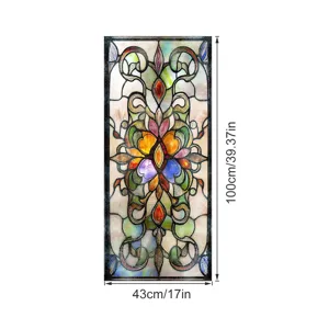 Glas-in-lood raamfolie detail met vintage hofstijl gekleurd patroon en maat 43x100cm