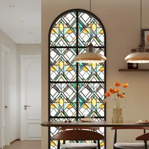 3D embossed stained glass window film geometric decorative static cling sticker for home