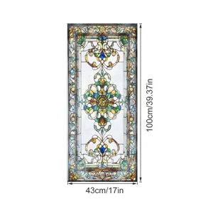Viktorianischer Buntglas-Fensteraufkleber, klebstofffreie statische Dekofolie 43x100cm.