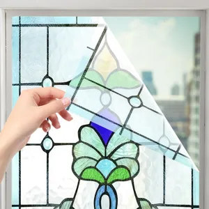 Decorative static window film with stained glass texture, glue-free privacy glass sticker.