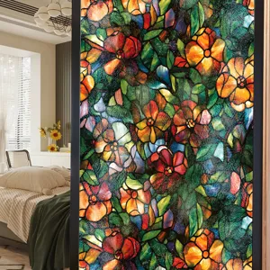 Film pour vitre en verre style Tiffany motif floral intimite decoration pour maison.