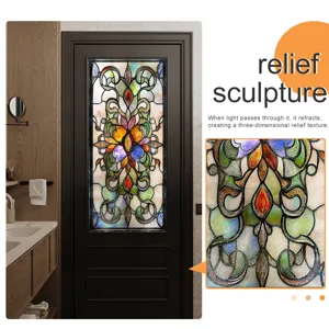 Glasfolie raamfolie met 3D reliëftextuur, Franse stijl decoratieve glassticker voor thuis.