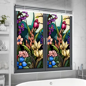 Stained glass window film floral static cling decorative privacy window sticker home