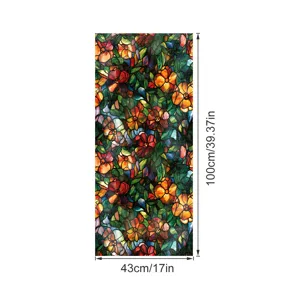Film pour fenêtre en verre teinté style Tiffany motif floral autocollant décoratif