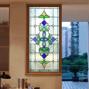 Stained glass window film decorative static cling floral privacy window sticker design