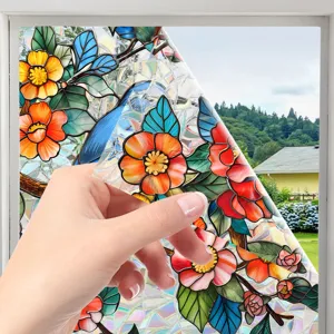 Stained glass window film static cling floral decorative privacy sticker for home window glass decor.