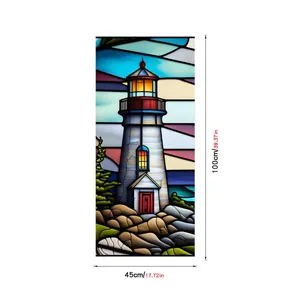 Colorful stained glass lighthouse window film PVC static window sticker for home decor