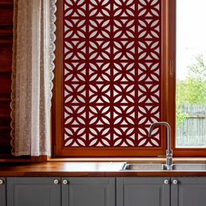 Geometrische raamfolie rood wit privacy statische raamsticker voor keuken thuis.