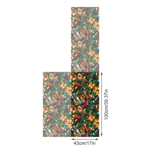 Film pour Fenêtre Vitrail Style Tiffany Motif Fleurs Autocollant de Vitre 43x100cm
