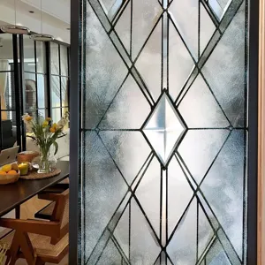 Frosted glass window sticker, geometric diamond pattern decorative film for home decor details.