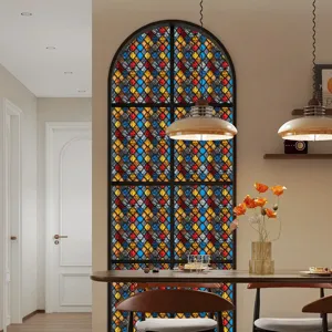 Glas-in-lood raamfolie vintage ruitpatroon statische privacy huisdecoratie stikker