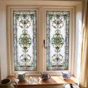 Viktorianische statische Fensterfolie, dekorativer Glasaufkleber für Sichtschutz und Wohnkultur.