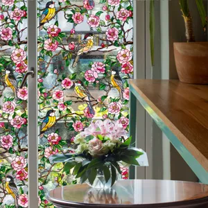 Film pour vitre de fenêtre statique floral oiseau décoratif intimité pour la maison.