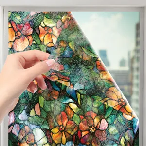 Film pour fenêtre en verre teinté style Tiffany motif floral autocollant vue détail
