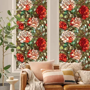 Film pour vitre en verre teinté à motif floral, autocollant statique amovible déco.