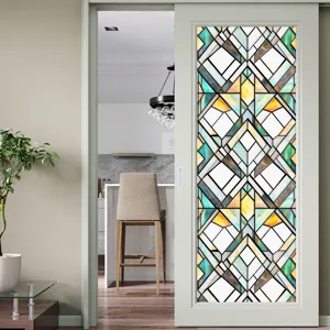 3D Stained Glass Window Film Decorative Static Cling Privacy Frosted Door Film For Home