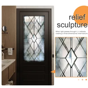 Close up view of the 3D relief geometric window glass film texture and home decor scene.