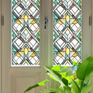 3D stained glass window film decorative privacy static cling geometric pattern sticker
