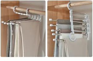 Cintre à pantalon magique et repliable multifonctionnel pour le rangement de garde-robe.