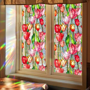 Colorful decorative electrostatic glass window sticker PVC glue-free rainbow tulip film