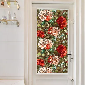 Film pour vitre en verre teinté à motif de pivoines florales, autocollant décoratif statique.