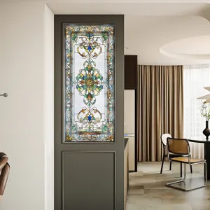 Viktorianische Buntglas Fensterfolie statisch haftender Aufkleber fuer die Inneneinrichtung.