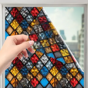 Glas-in-lood raamfolie decoratief vintage geometrisch patroon statische privacy sticker