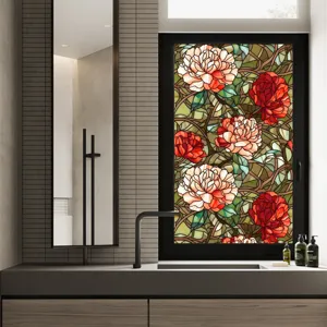 Film pour vitre floral en verre teinté, autocollant décoratif statique pour maison.