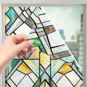 3D decorative stained glass window film static cling privacy peel and stick detail view.