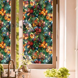 Film pour vitre vitrail style Tiffany floral film décoratif intimité pour déco de fenêtre