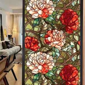 Film pour fenetres vitrail motif floral adhesivo statique amovible decoration