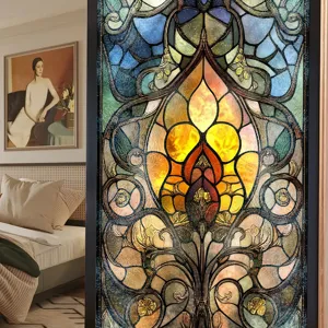 Art Nouveau glas-in-lood raamfolie, decoratieve steentextuur glassticker voor thuisramen.