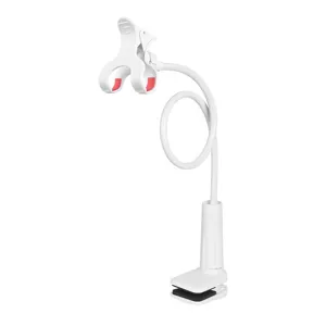 Supporto flessibile per cellulare a collo di cigno, vista dettagliata pinza letto scrivania.
