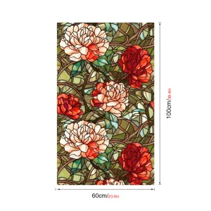 Film pour vitre en vitrail autocollant décoratif floral adhésif statique pour fenêtre