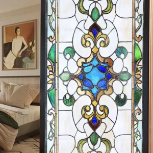 Viktorianischer Stil Buntglas Fensteraufkleber, statische dekorative Glasfolie für Zuhause.