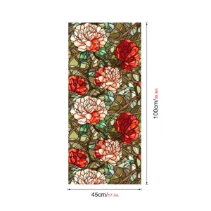 Film pour fenêtre vitrail statique motif floral pivoine vintage, 45x100cm décoration.