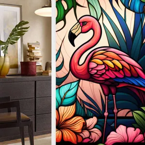 Retro flamingo window film static cling PVC glass sticker for home decor details view