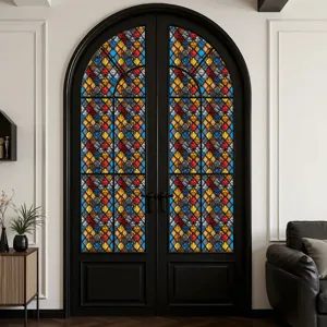 Glas-in-lood raamfolie retro ruitpatroon privacy statisch decoratieve folie voor glazen deur.