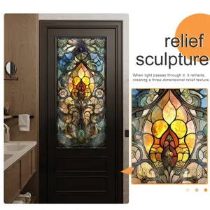 Glas in lood raamfolie privacy decoratieve 3D reliëf huis deur sticker paneel