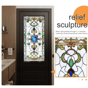 Viktorianische Buntglas Fensterfolie dekorativer Aufkleber mit Relief-Skulptur Textur für Zuhause.