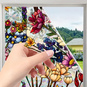 Colorful stained glass window film static cling floral privacy glass sticker for home decor