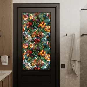 Film pour fenêtre en vitrail style Tiffany, autocollant décoratif floral pour la maison.