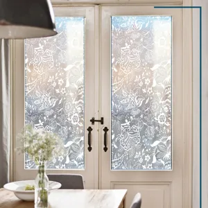 Static cling window film with delicate lace pattern, perfect for glass door home decor.