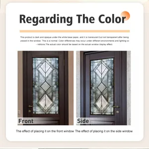 Frosted glass window film detail, static cling geometric stained glass pattern sticker